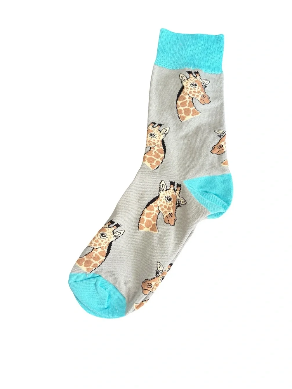 Giraffe Novelty Crew Socks Gray Turquoise